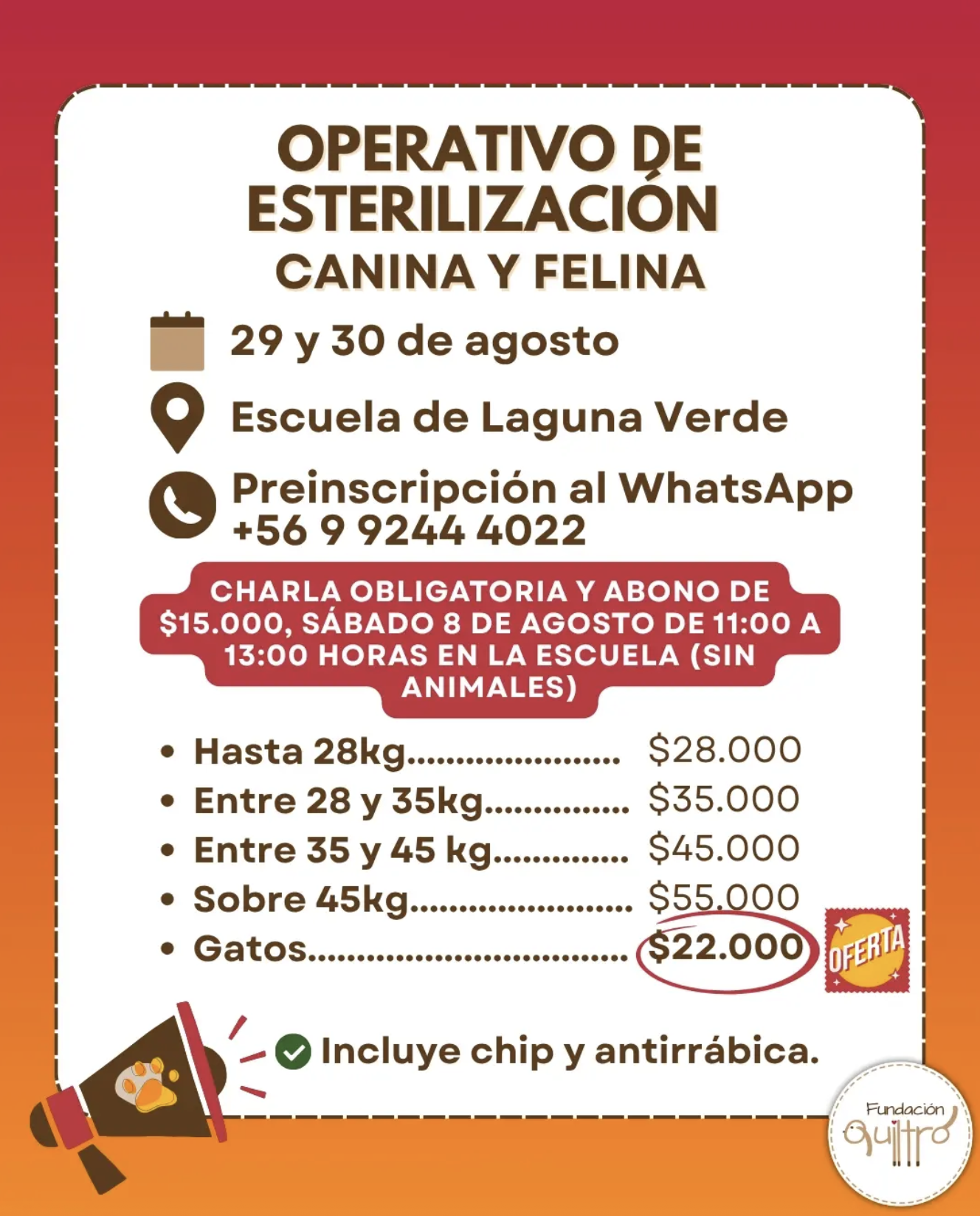 Operativo de esterilización canina y felina, Fundación Quiltro